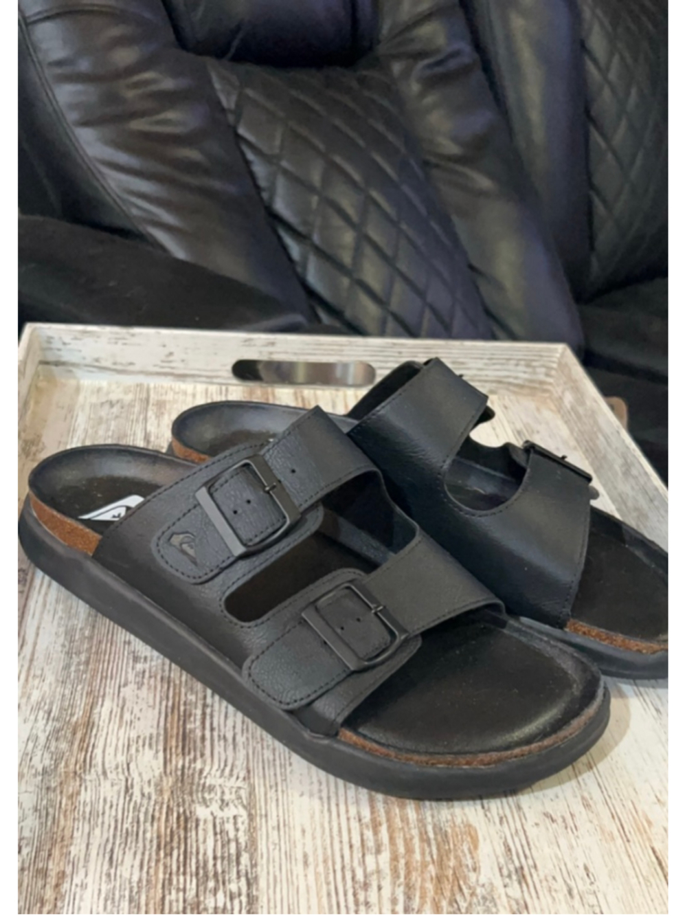 Men's Quiksilver Black Brown Deck Sandals Size 9